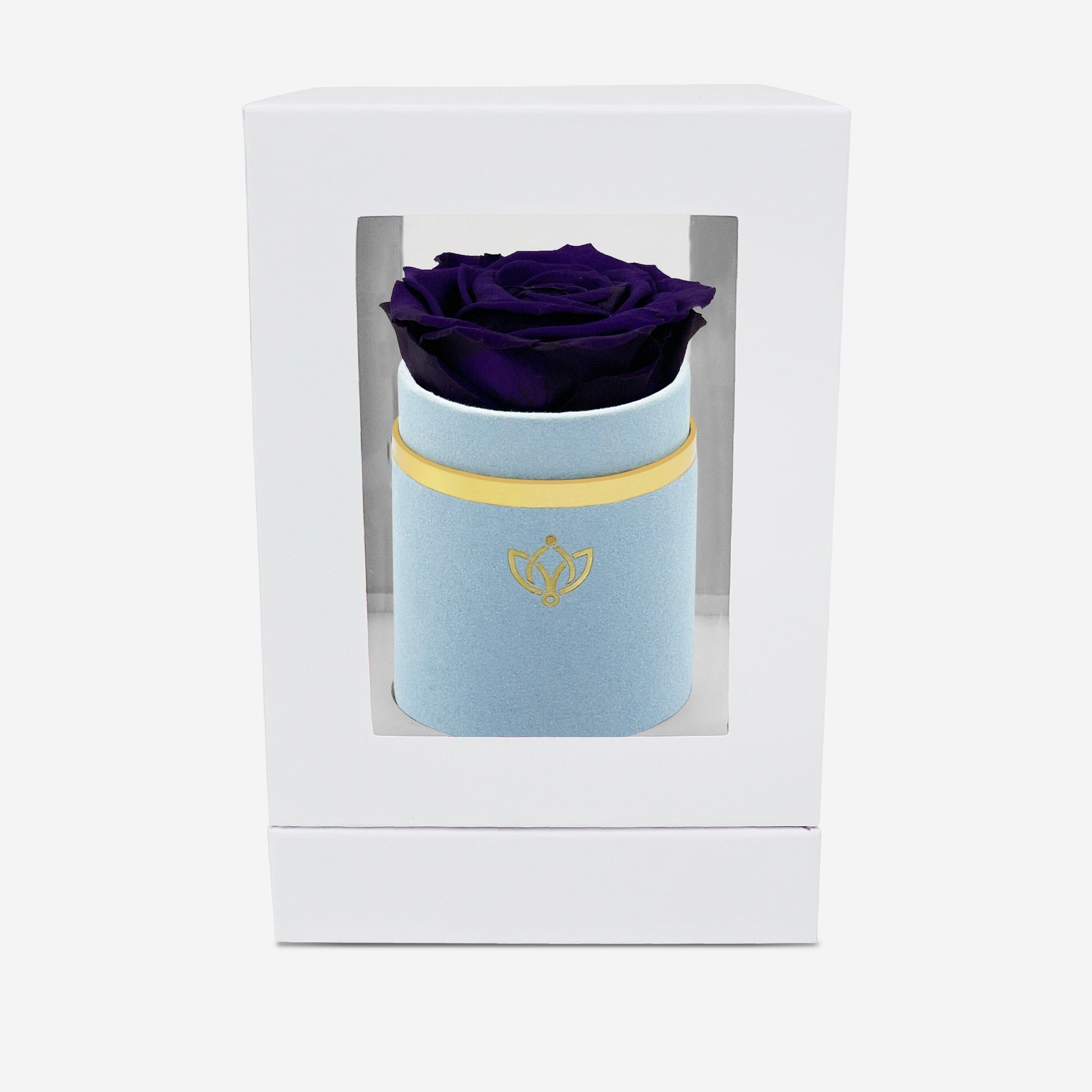 Single Light Blue Suede Box | Dark Purple Rose - The Million Roses