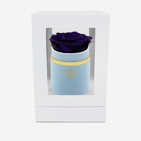 Single Light Blue Suede Box | Dark Purple Rose - The Million Roses