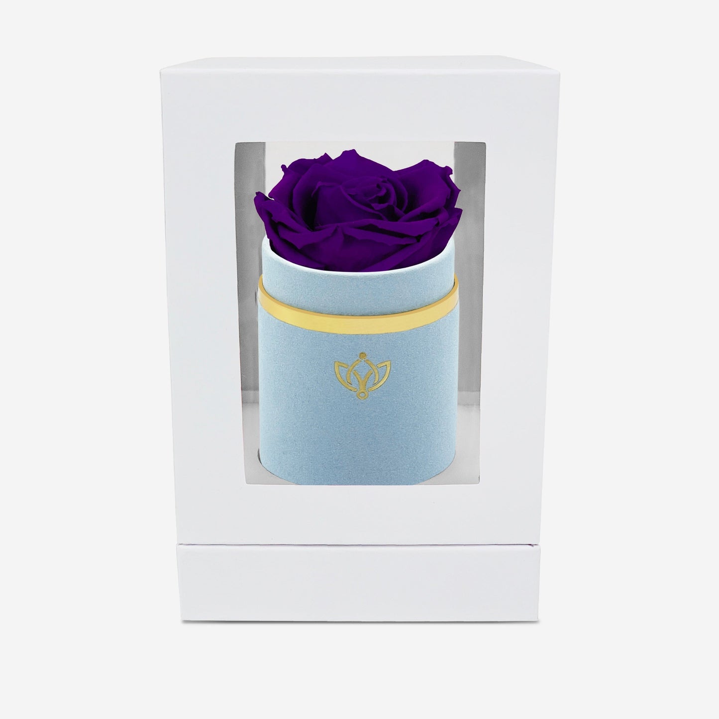 Single Light Blue Suede Box | Bright Purple Rose - The Million Roses