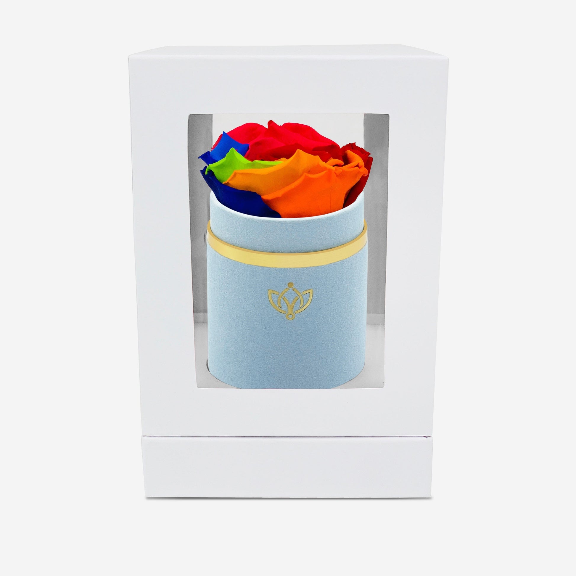 Single Light Blue Suede Box | Rainbow Rose - The Million Roses