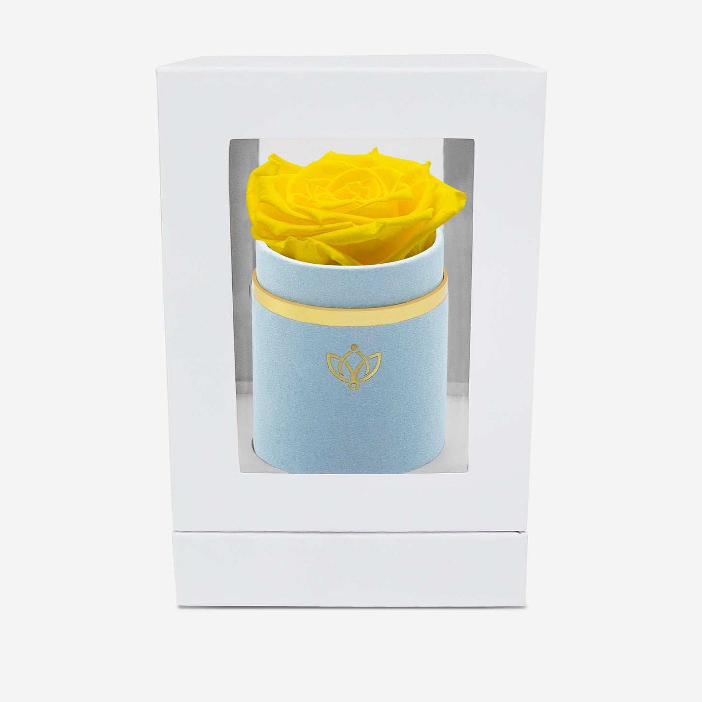 Single Light Blue Suede Box | Yellow Rose - The Million Roses