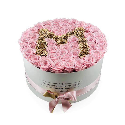 Deluxe White Box | Mother's Day Edition | Light Pink & Gold Roses | M - The Million Roses