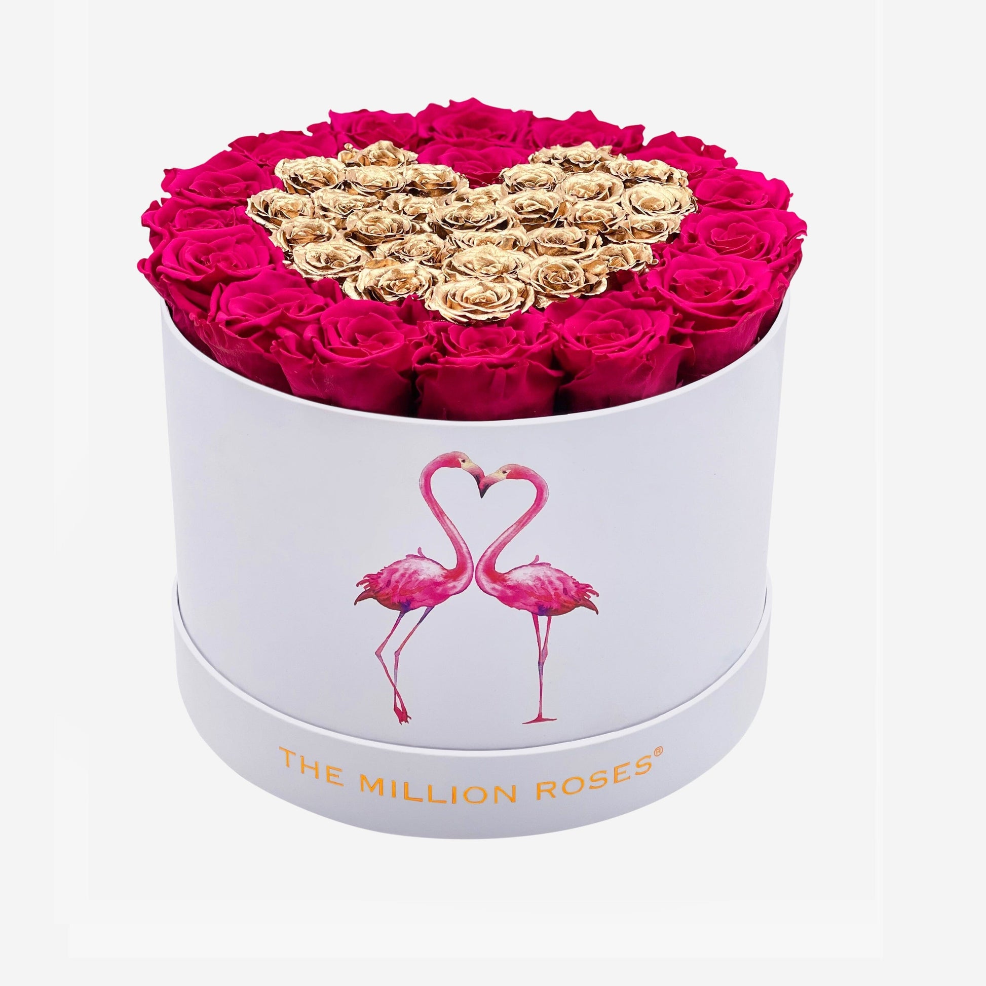 Supreme White Box | Flamingo Edition | Magenta & Gold Roses | Heart - The Million Roses