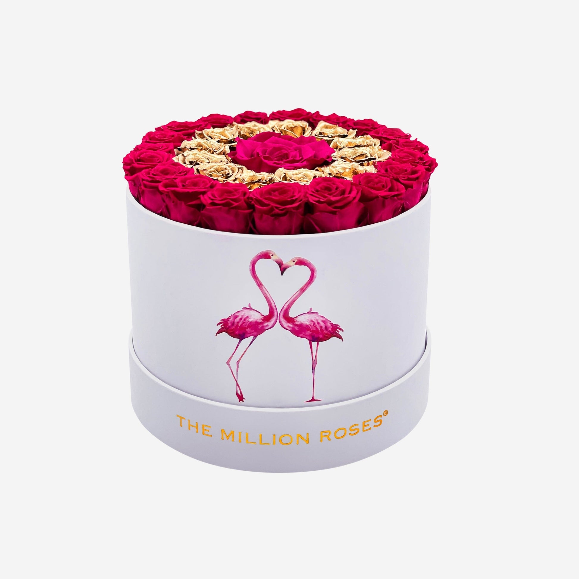 Classic White Box | Flamingo Edition | Magenta & Gold Mini Roses | Target - The Million Roses