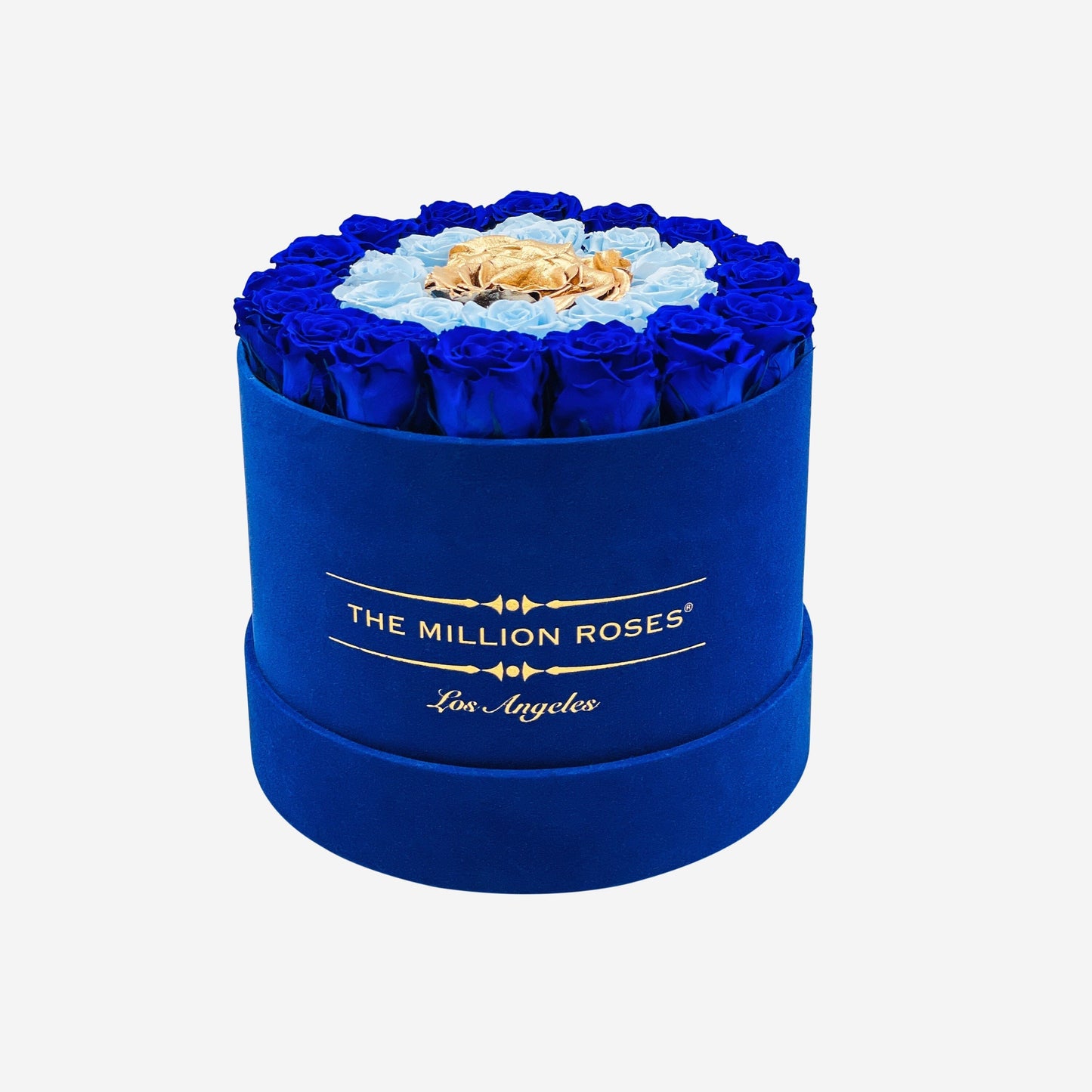 Classic Royal Blue Suede Box | Royal Blue & Light Blue Roses | Target - The Million Roses