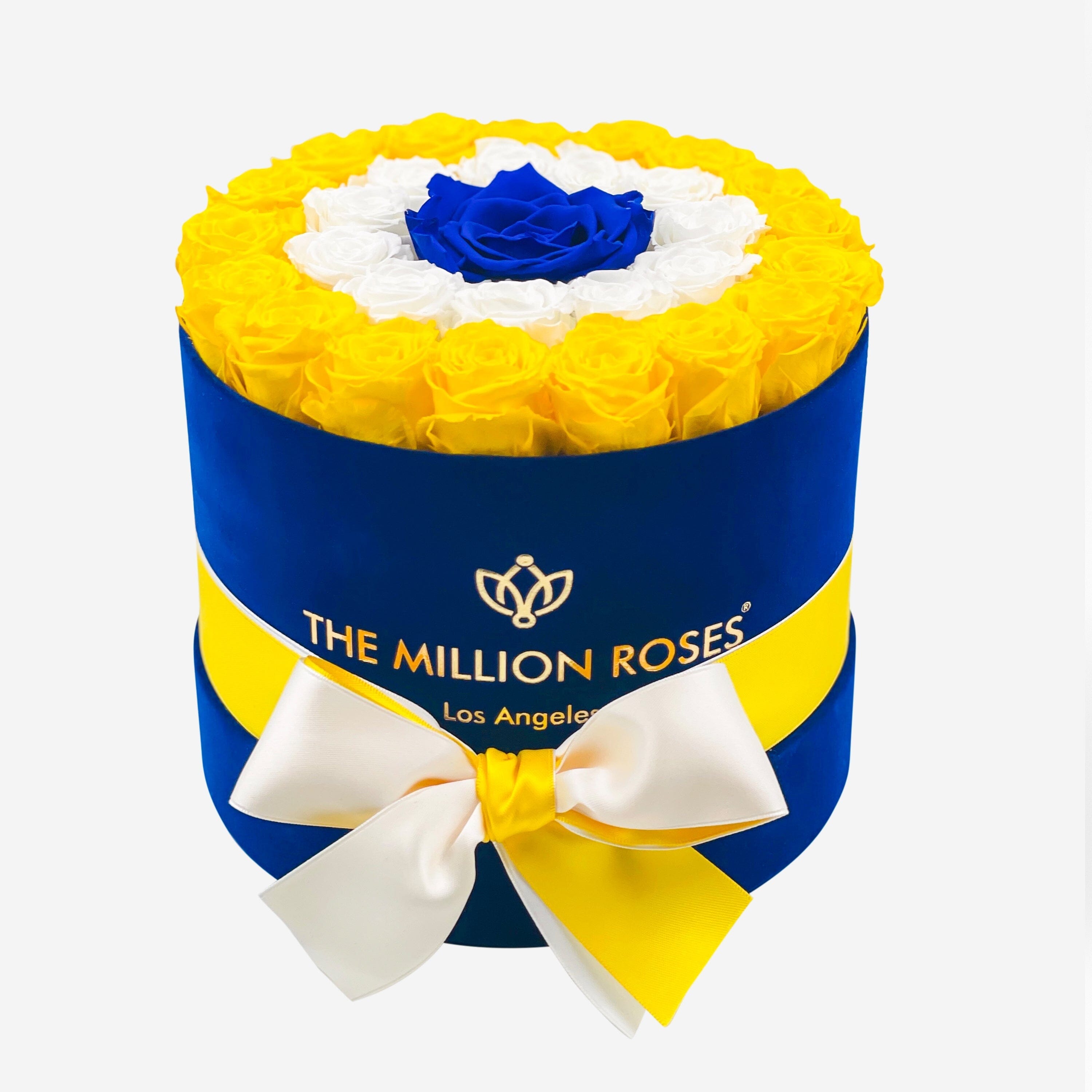 Classic Royal Blue Suede Box | Los Angeles Edition | Yellow & White & Royal Blue Roses - The Million Roses