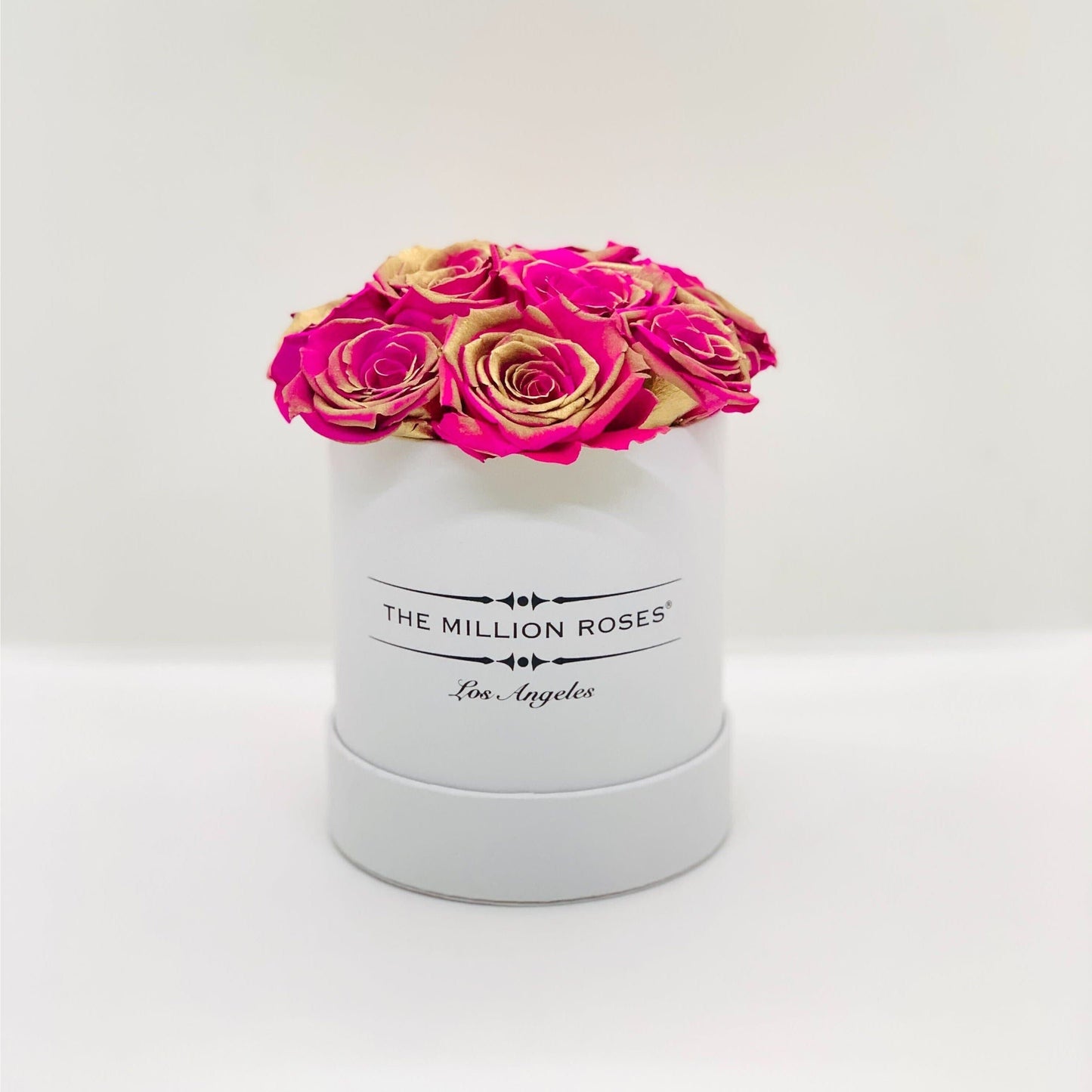 Basic White Box | Neon Pink & Gold Roses - The Million Roses