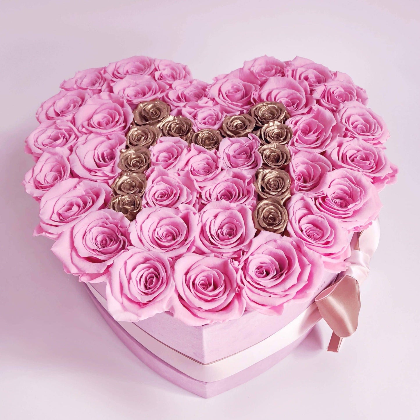 Heart Light Pink Suede Box | Mother's Day Edition | Light Pink & Gold Roses | M - The Million Roses
