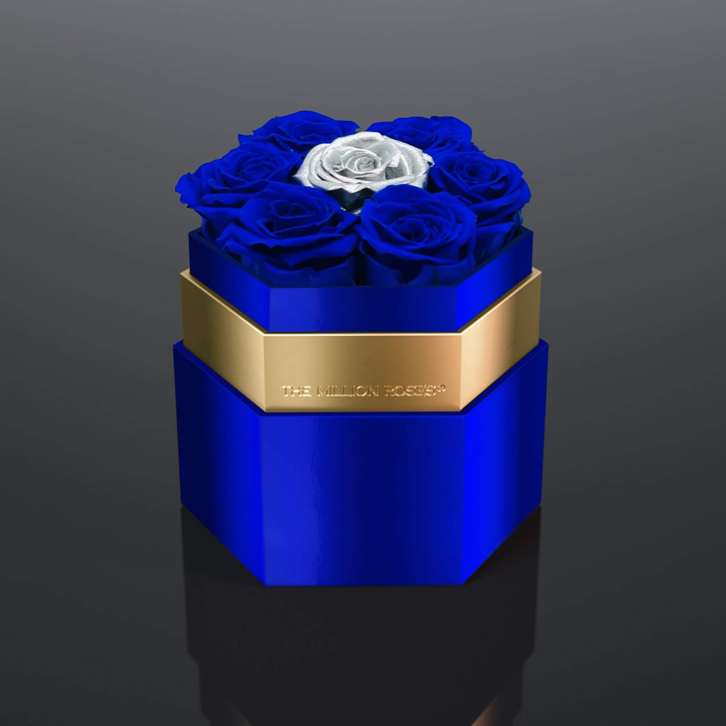 One in a Million™ Mirror Blue Hexagon Box | Dark Blue & Silver Roses - The Million Roses