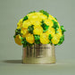 Classic Royal Blue Suede Box | Yellow Persian Buttercups & Green Hydrangeas - The Million Roses