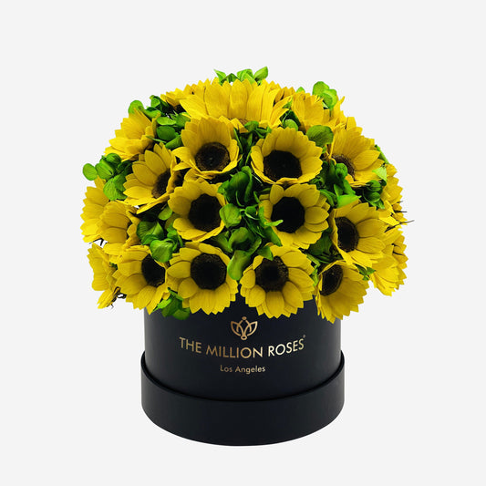 Classic Black Box | Sunflowers & Green Hydrangeas - The Million Roses