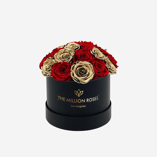 Classic Black Dome Box | Red & Gold Roses - The Million Roses