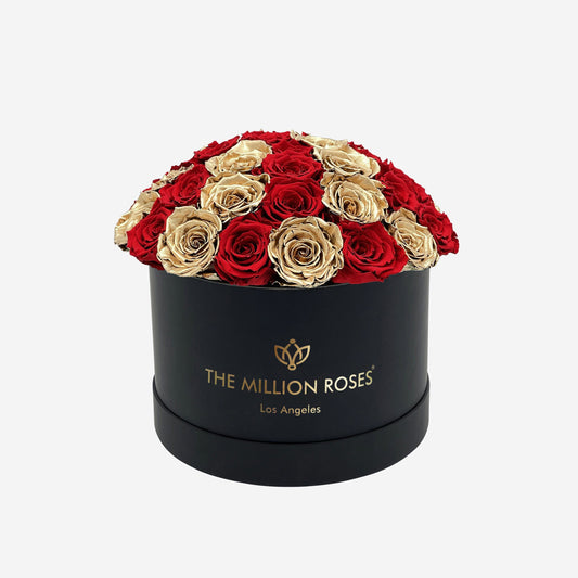 Supreme Black Dome Box | Red & Gold Roses - The Million Roses