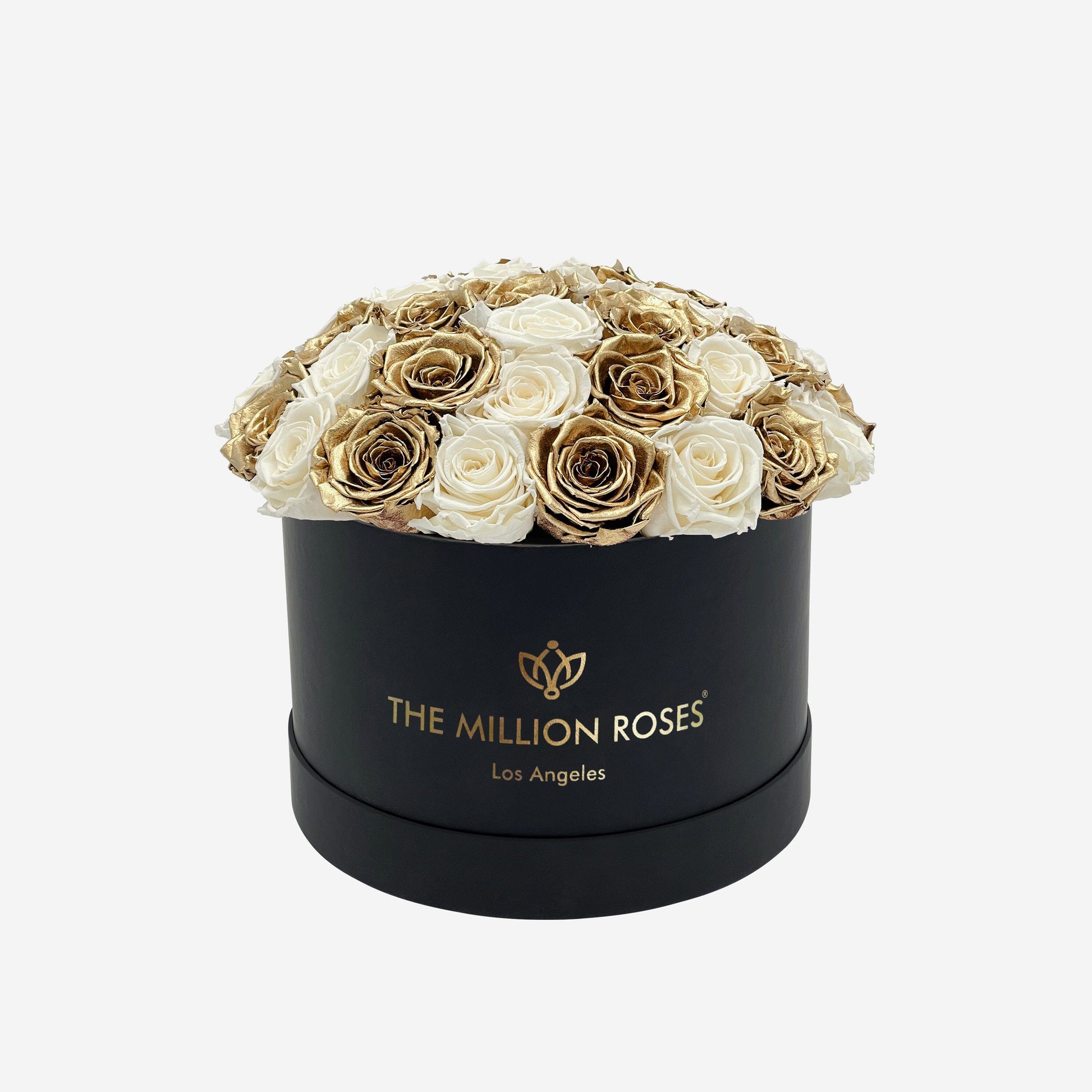 Supreme Black Dome Box | White & Gold Roses - The Million Roses