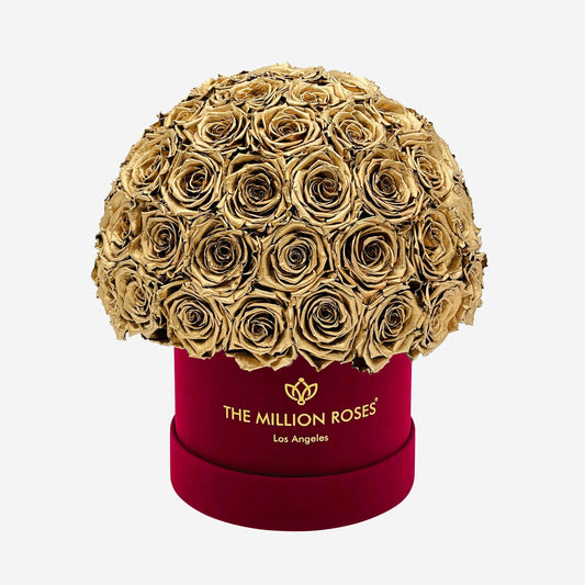 Classic Bordeaux Suede Superdome Box | Gold Roses - The Million Roses