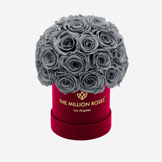 Basic Bordeaux Suede Superdome Box | Pastel Grey Roses - The Million Roses