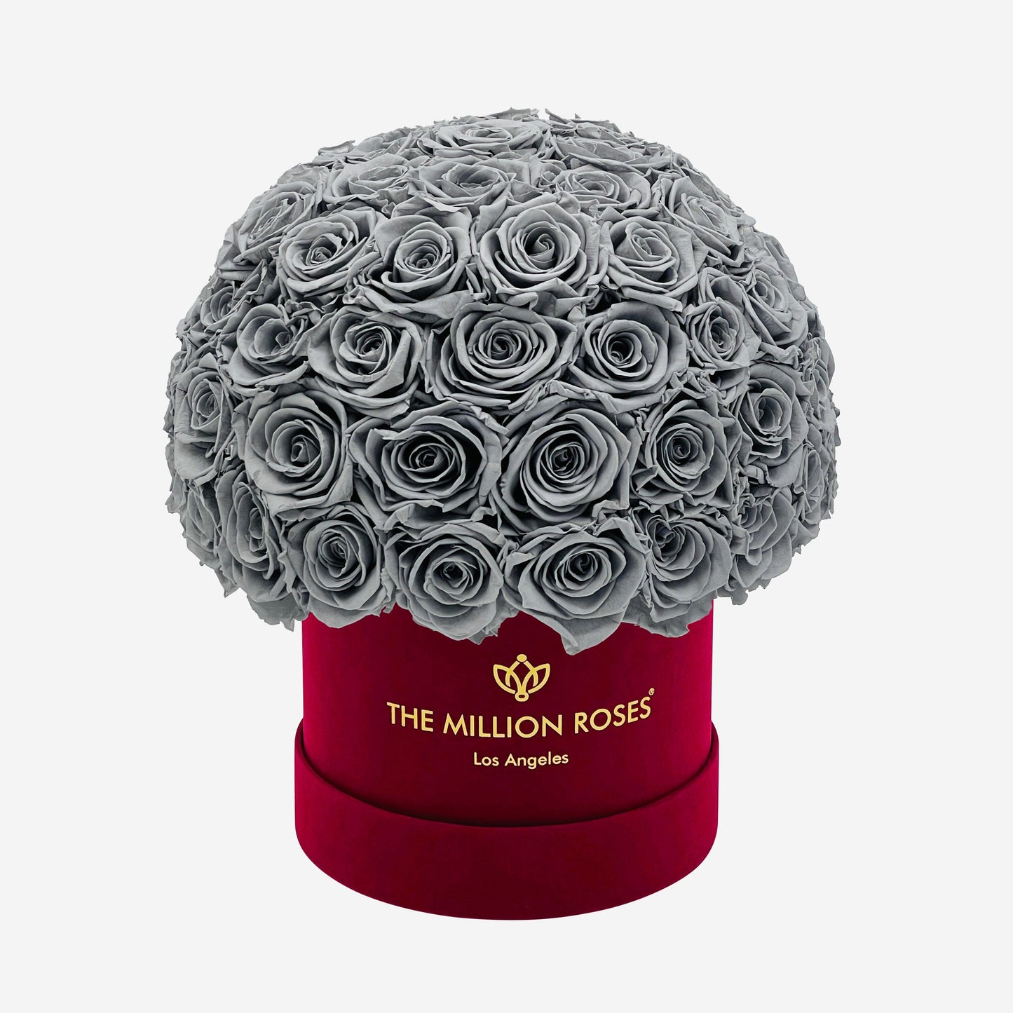 Classic Bordeaux Suede Superdome Box | Pastel Grey Roses - The Million Roses