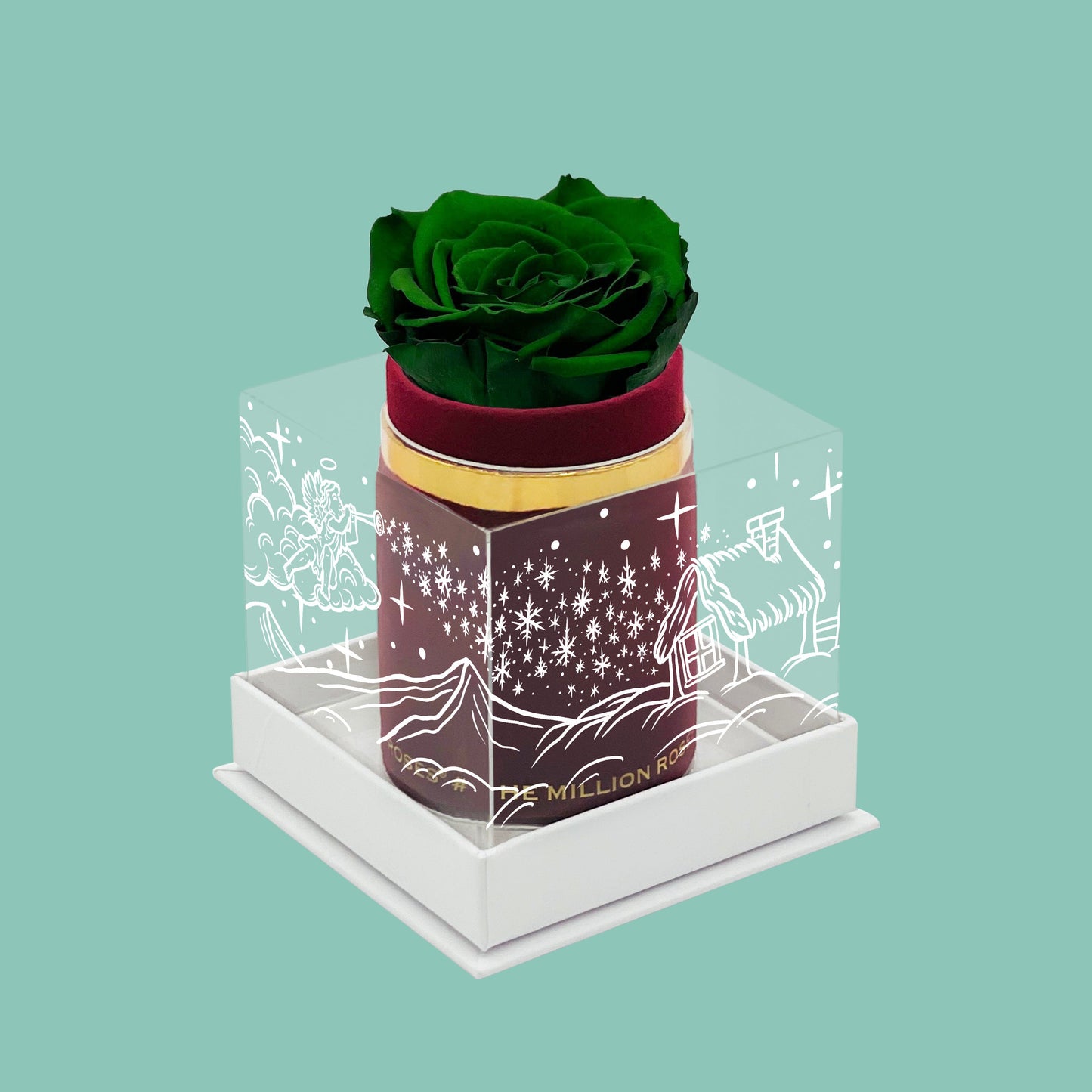 Single Bordeaux Suede Box | Limited Holiday Edition | Dark Green Rose - The Million Roses