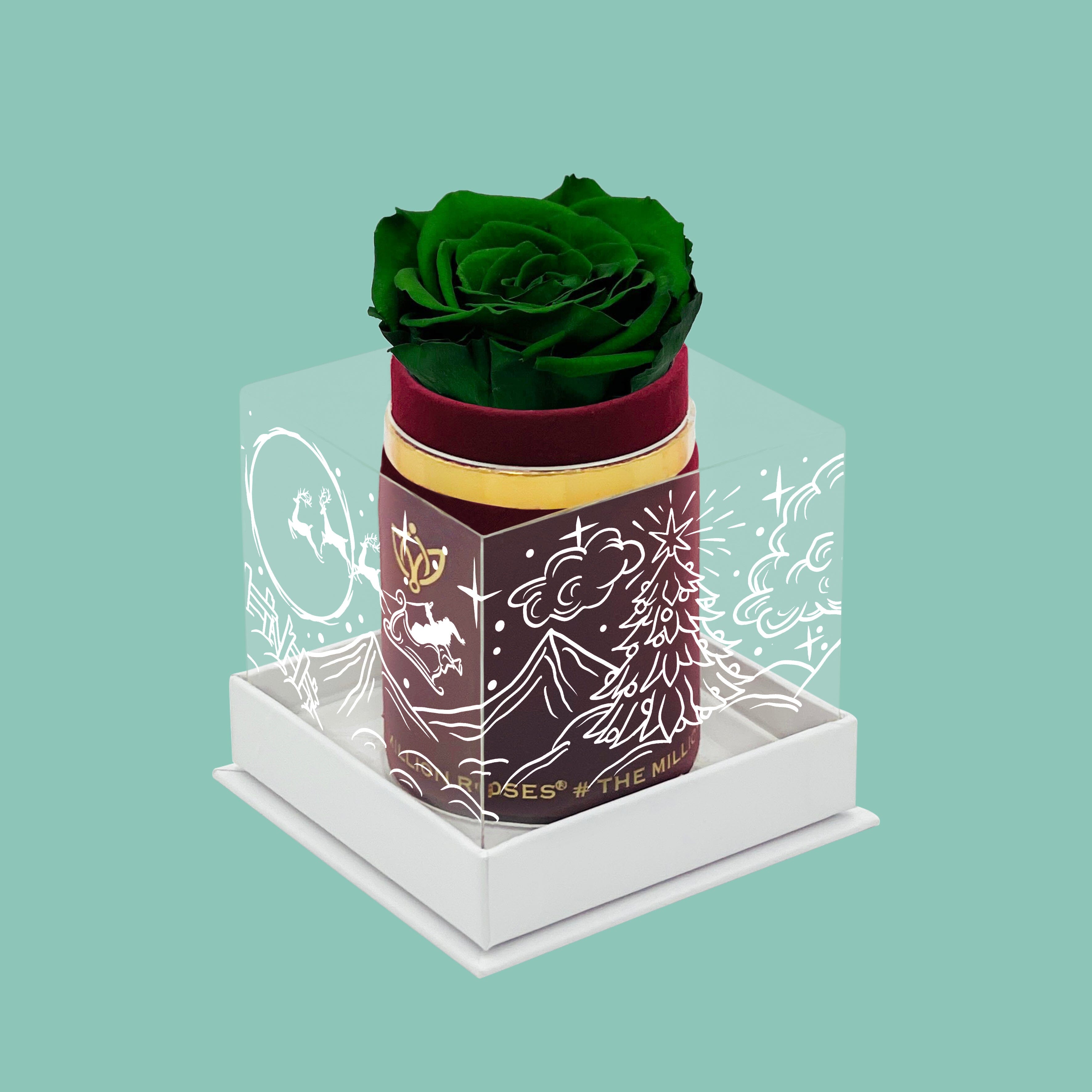 Single Bordeaux Suede Box | Limited Holiday Edition | Dark Green Rose - The Million Roses