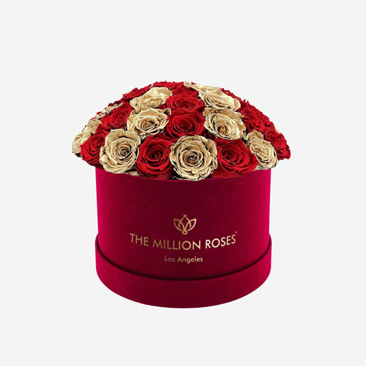 Supreme Bordeaux Suede Dome Box | Red & Gold Roses - The Million Roses