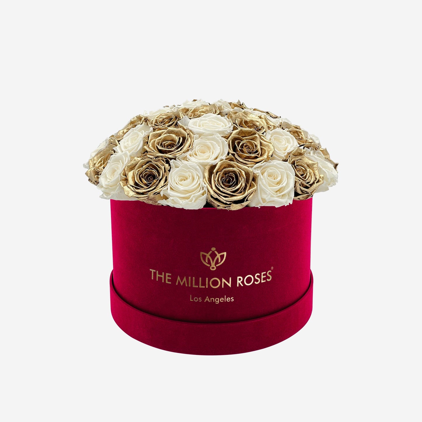 Supreme Bordeaux Suede Dome Box | White & Gold Roses - The Million Roses