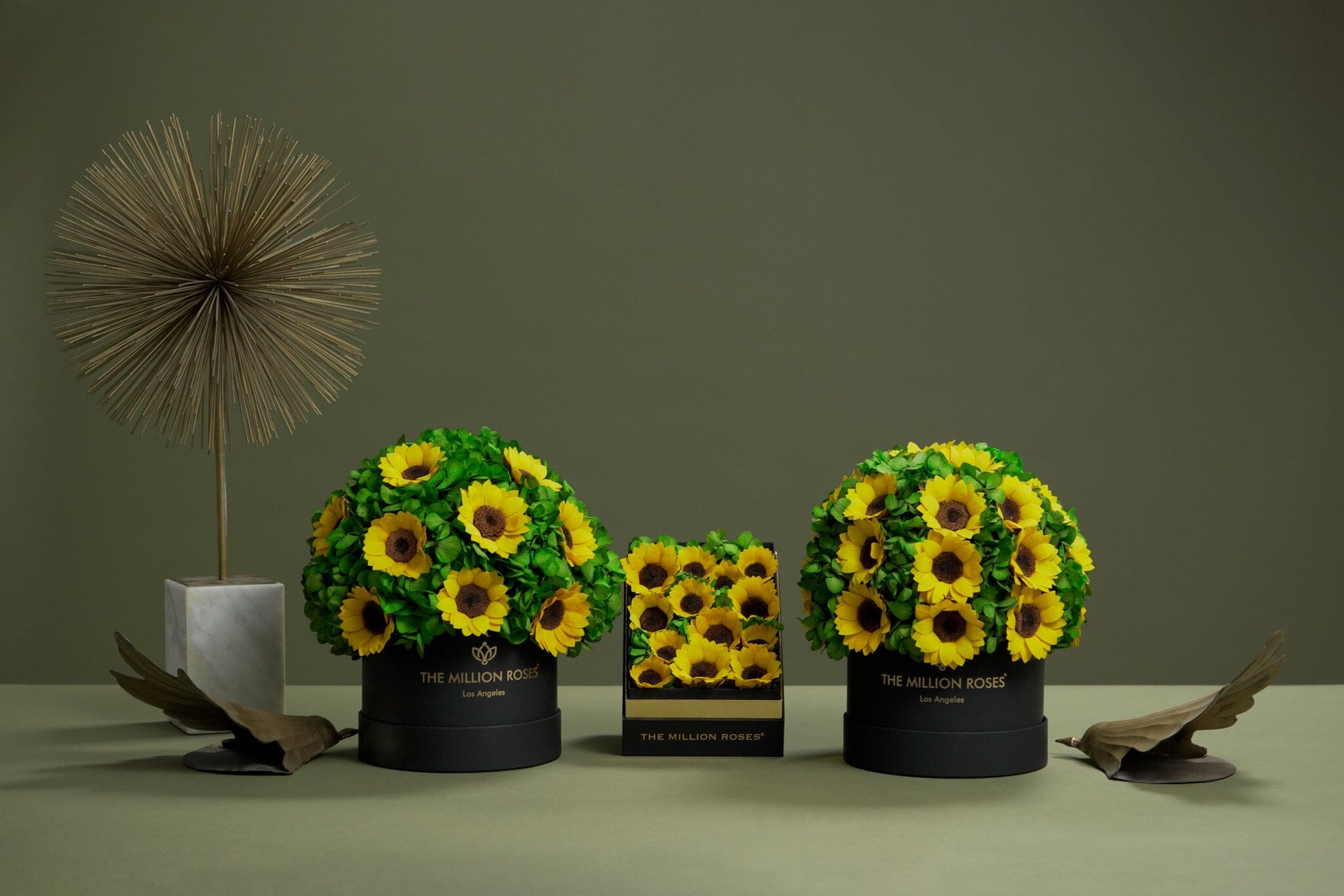 Classic Bordeaux Suede Box | Green Hydrangeas & Sunflowers - The Million Roses