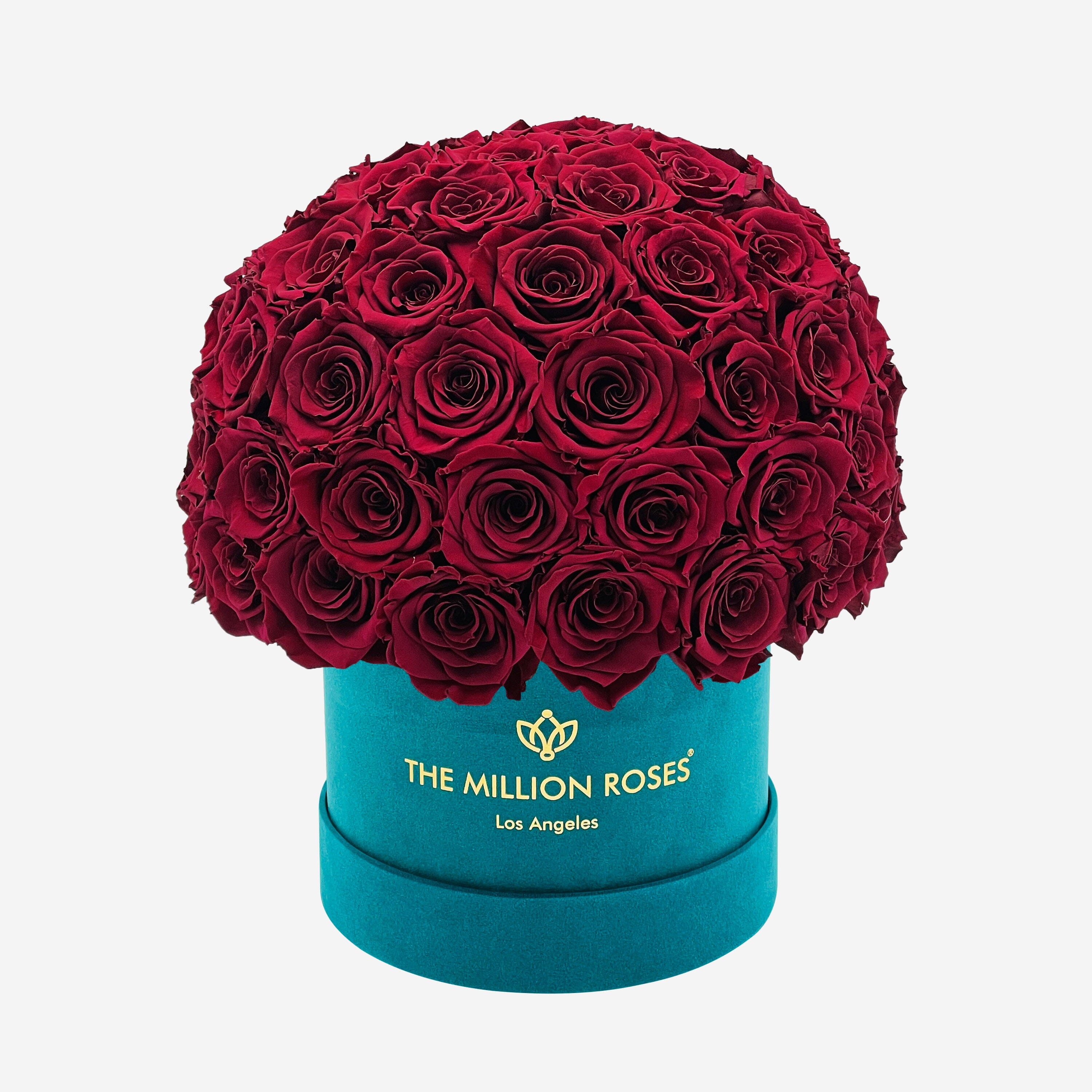 Classic Dark Green Suede Superdome Box | Burgundy Roses | The Million Roses