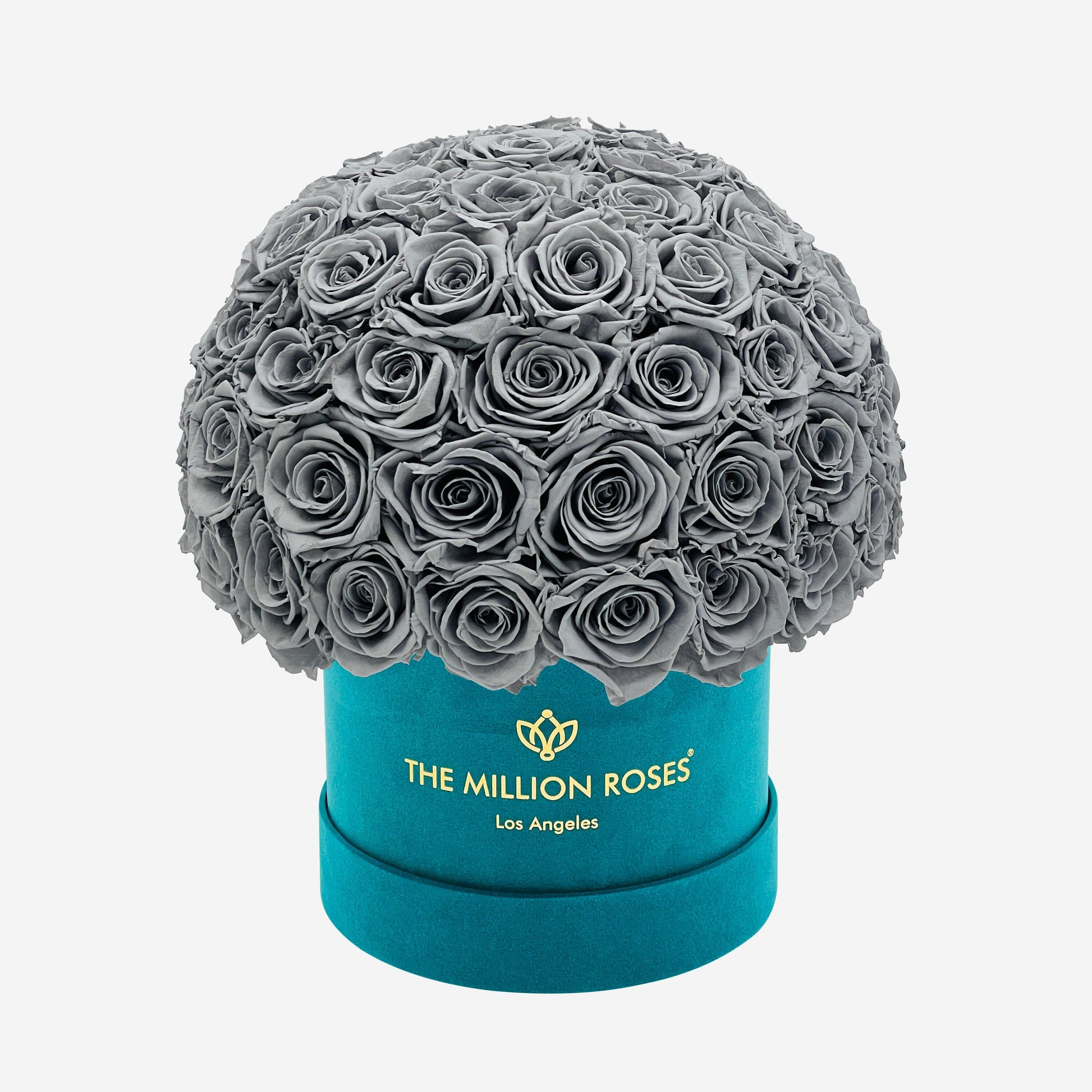Classic Dark Green Suede Superdome Box | Pastel Grey Roses - The Million Roses