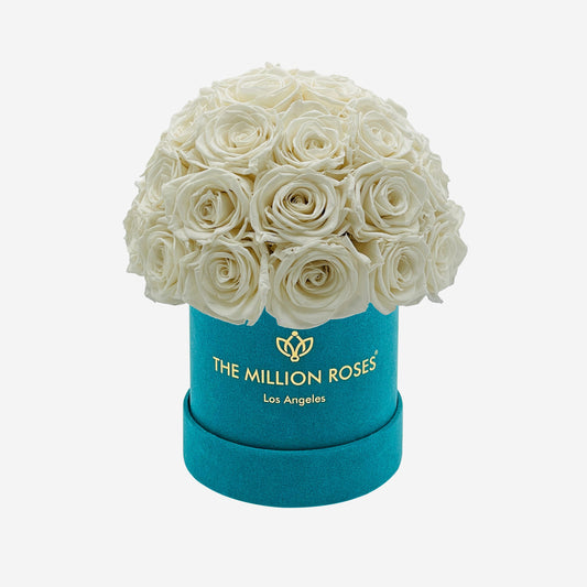 Basic Dark Green Suede Superdome Box | White Roses - The Million Roses