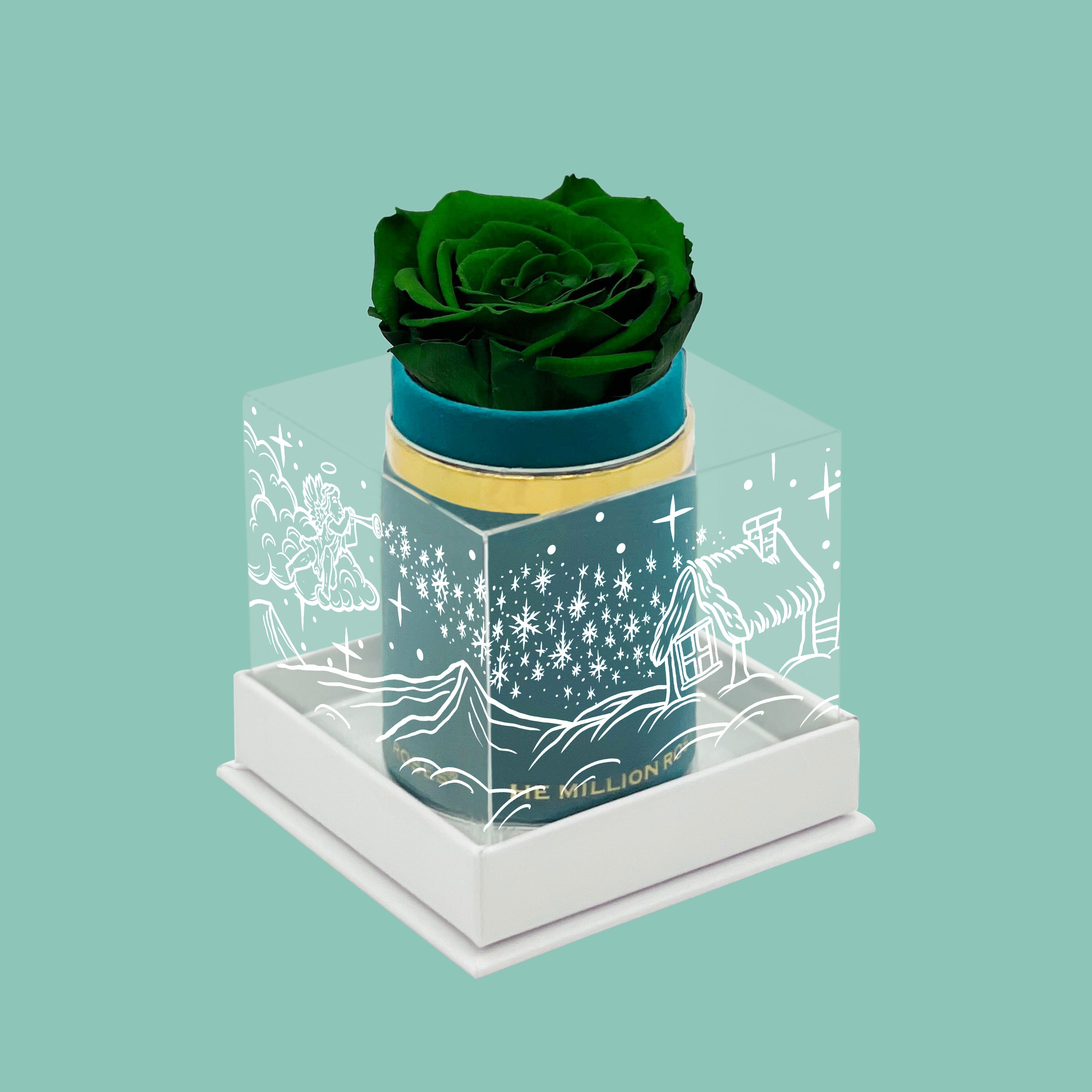 Single Dark Green Suede Box | Limited Holiday Edition | Dark Green Rose - The Million Roses