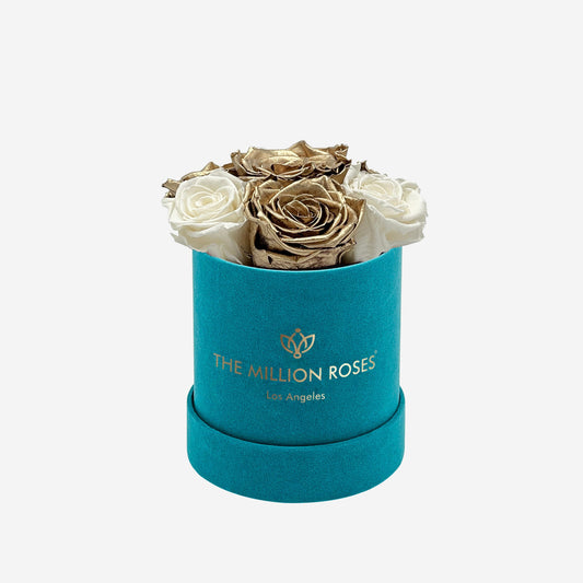 Basic Dark Green Suede Box | White & Gold Roses - The Million Roses