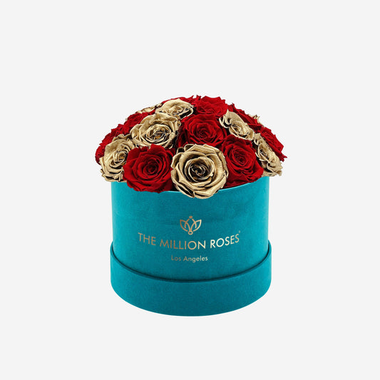 Classic Dark Green Suede Dome Box | Red & Gold Roses - The Million Roses