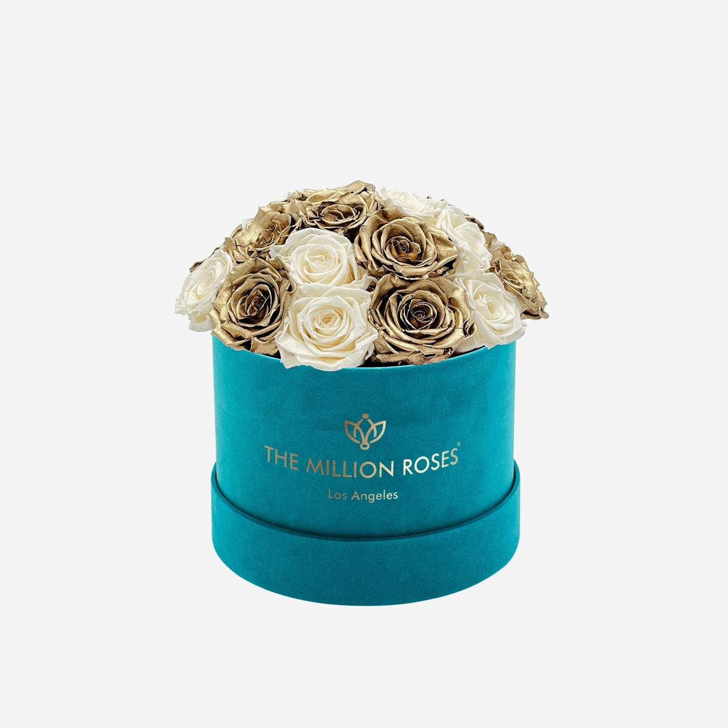 Classic Dark Green Suede Dome Box | White & Gold Roses - The Million Roses