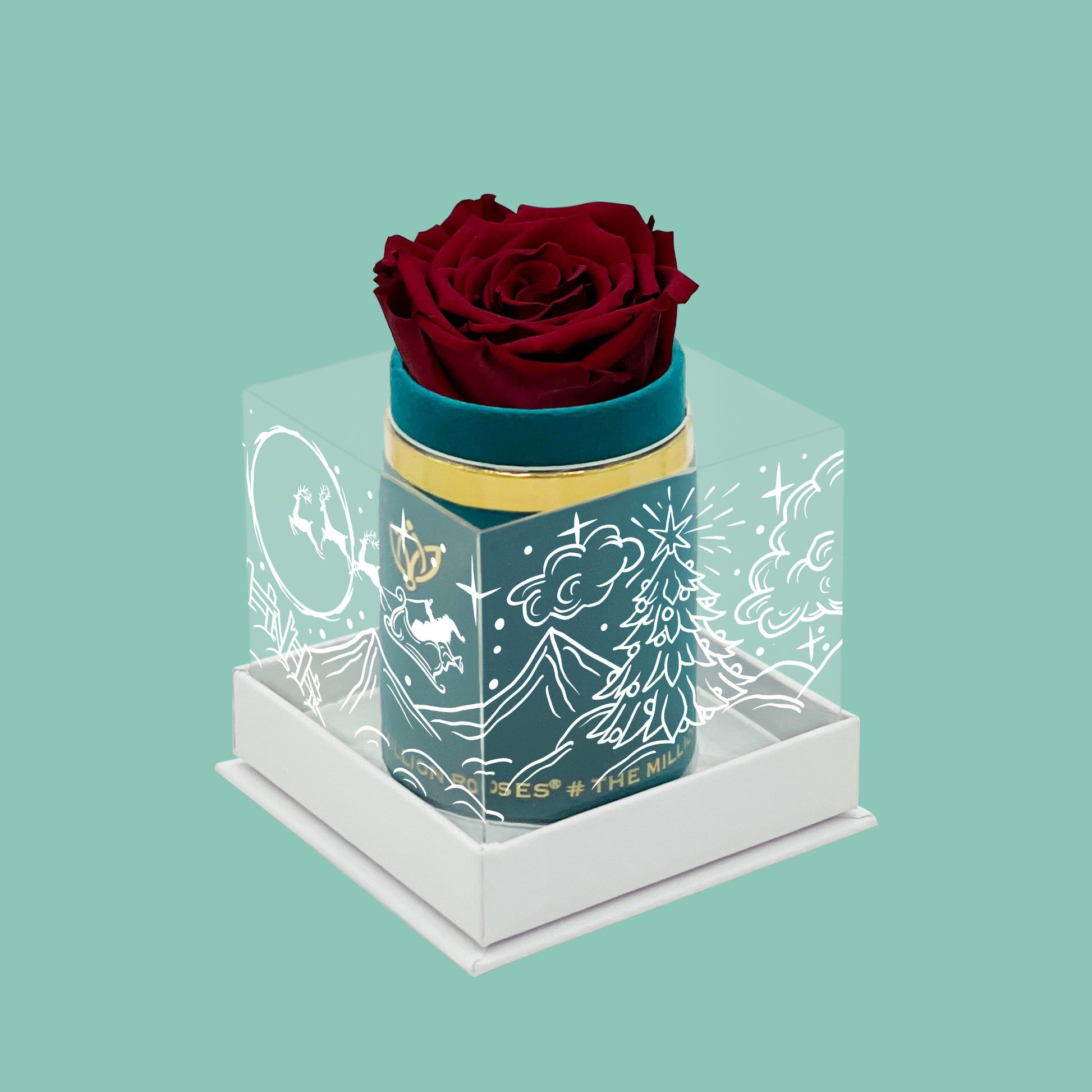 Single Dark Green Suede Box | Limited Holiday Edition | Red Rose - The Million Roses