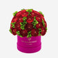 Classic Hot Pink Suede Box | Red Persian Buttercups & Green Hydrangeas - The Million Roses