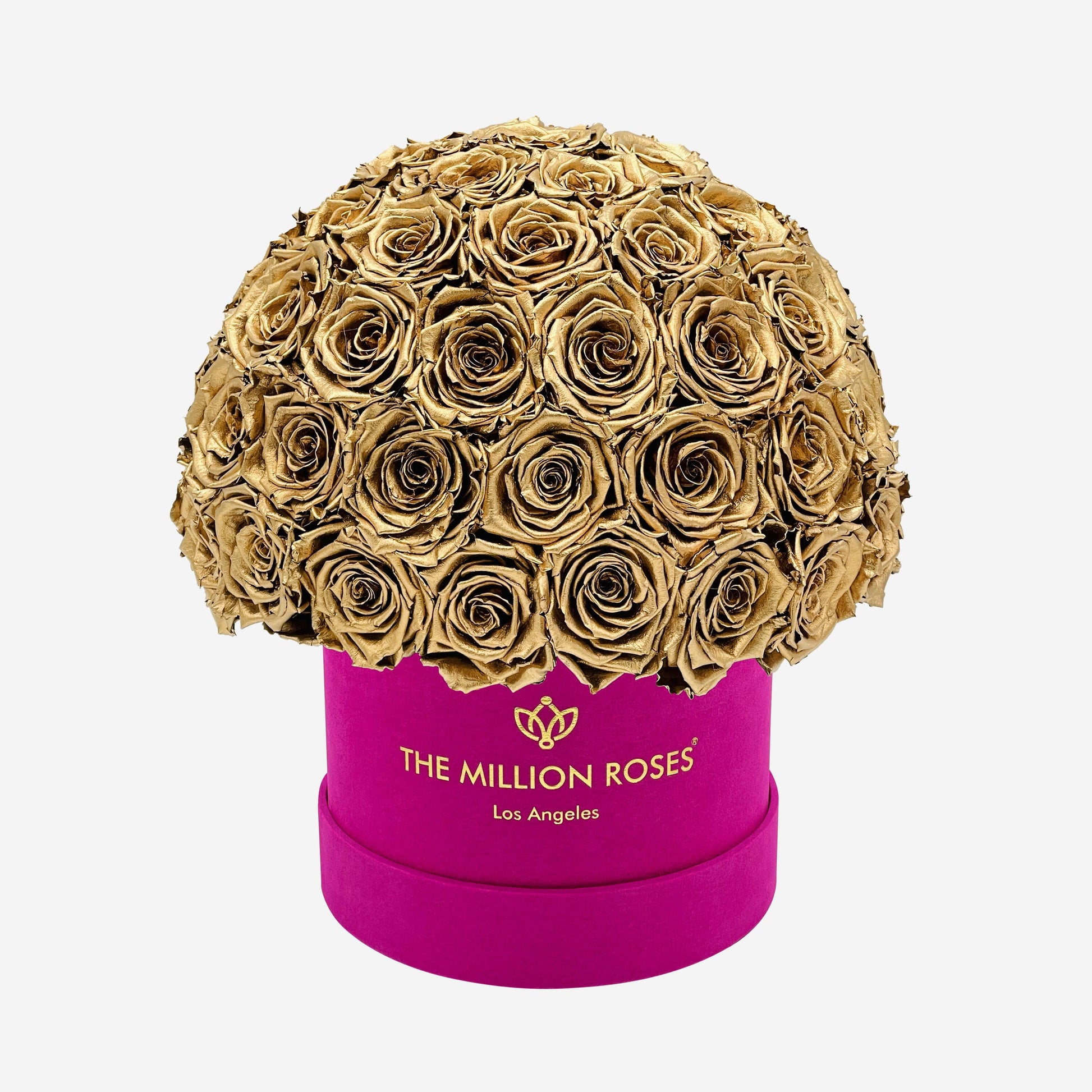 Classic Hot Pink Suede Superdome Box | Gold Roses - The Million Roses