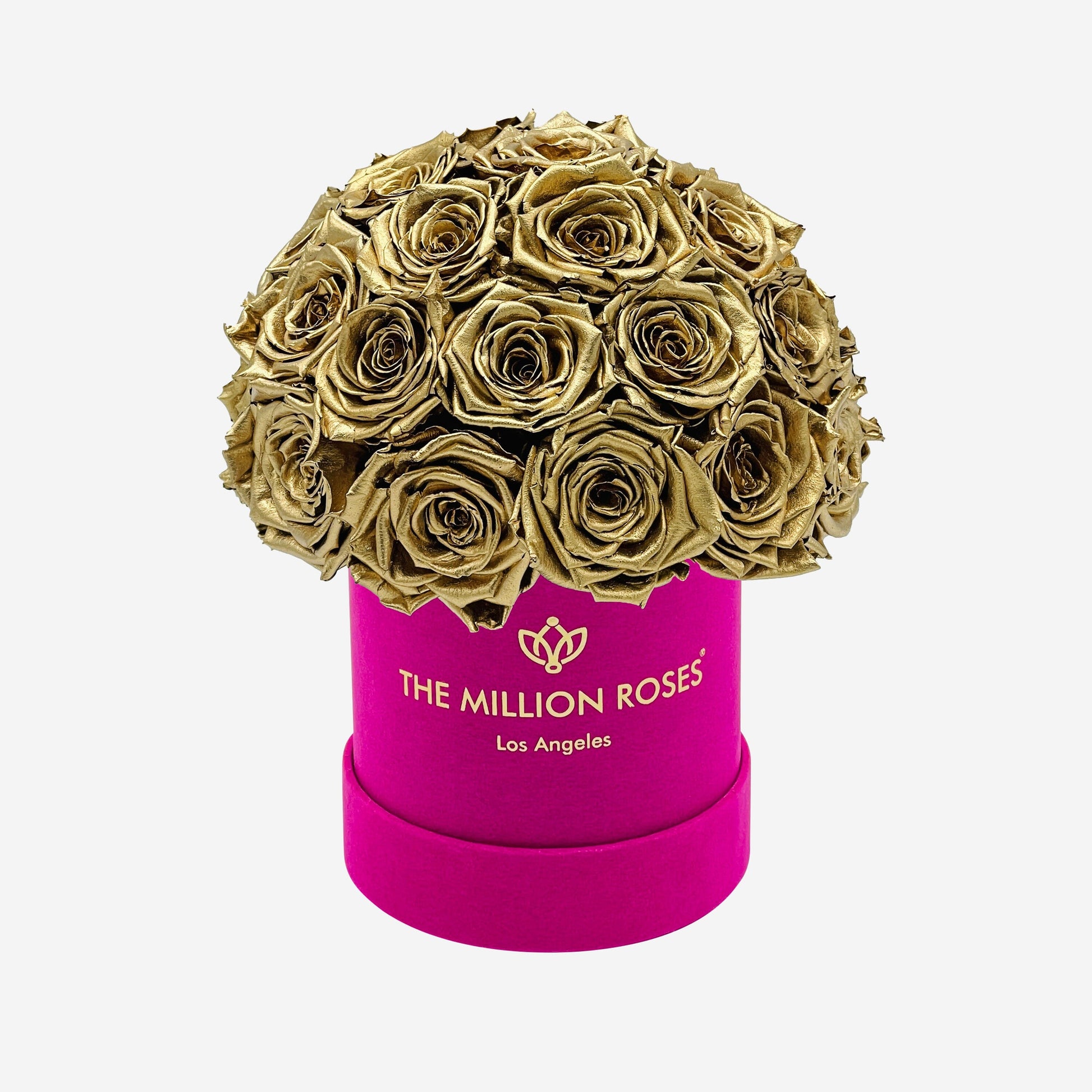 Basic Hot Pink Suede Superdome Box | Gold Roses - The Million Roses