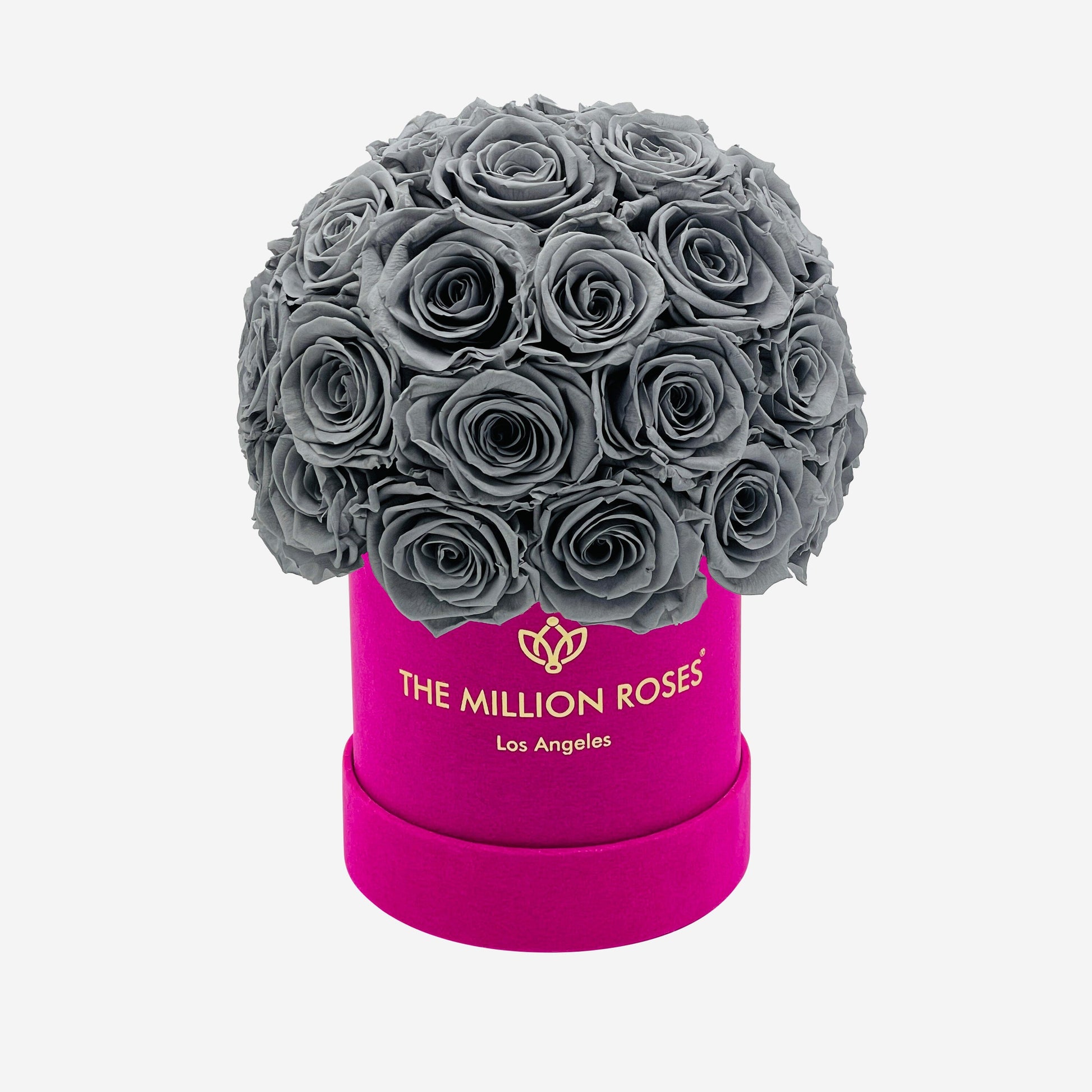 Basic Hot Pink Suede Superdome Box | Pastel Grey Roses - The Million Roses
