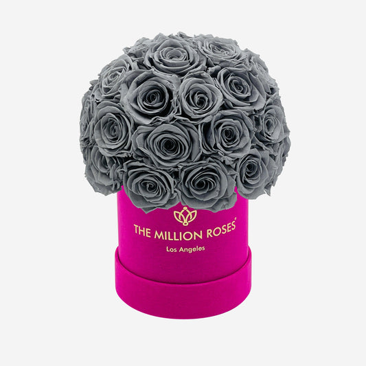 Basic Hot Pink Suede Superdome Box | Pastel Grey Roses - The Million Roses