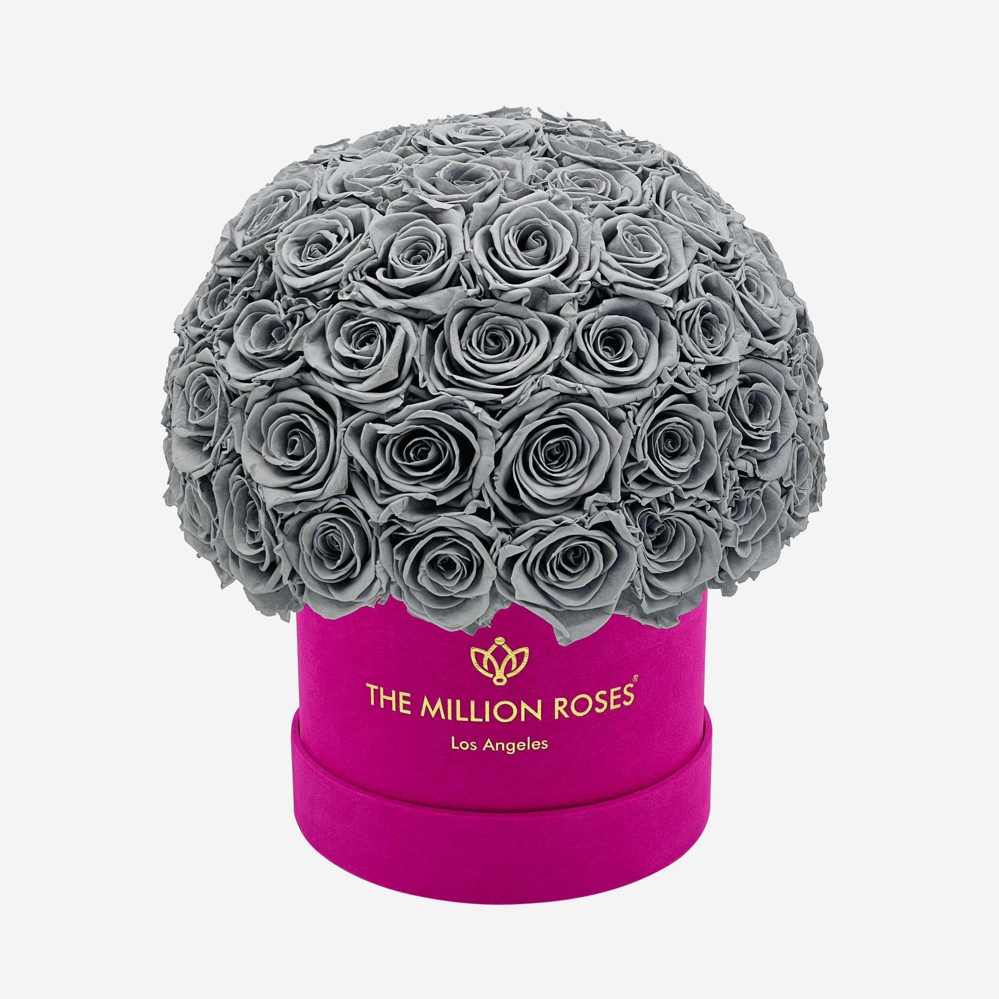 Classic Hot Pink Suede Superdome Box | Pastel Grey Roses - The Million Roses