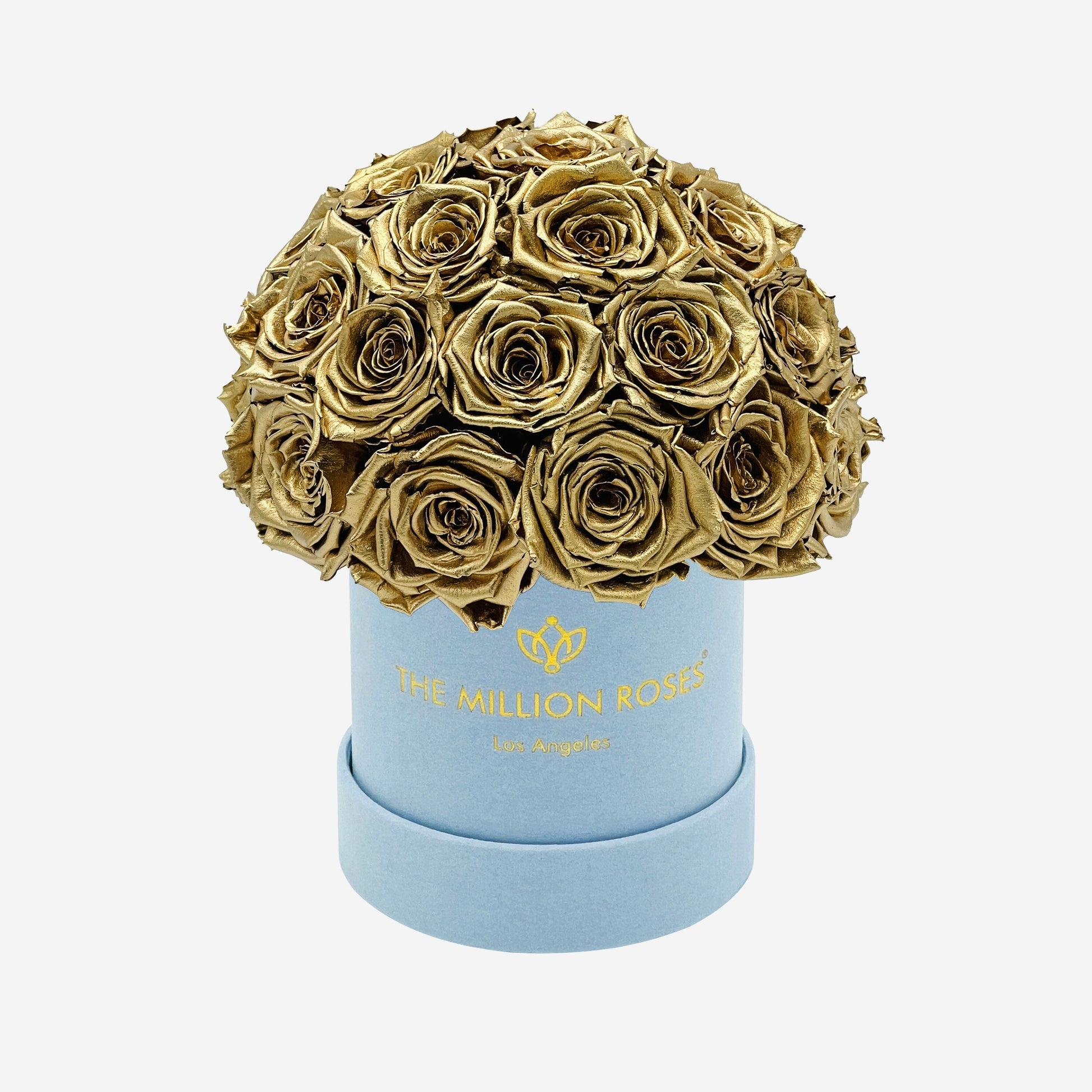 Basic Light Blue Suede Superdome Box | Gold Roses - The Million Roses
