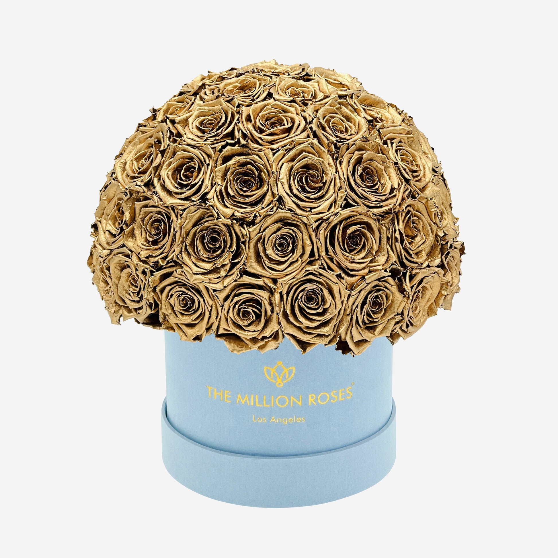 Classic Light Blue Suede Superdome Box | Gold Roses - The Million Roses