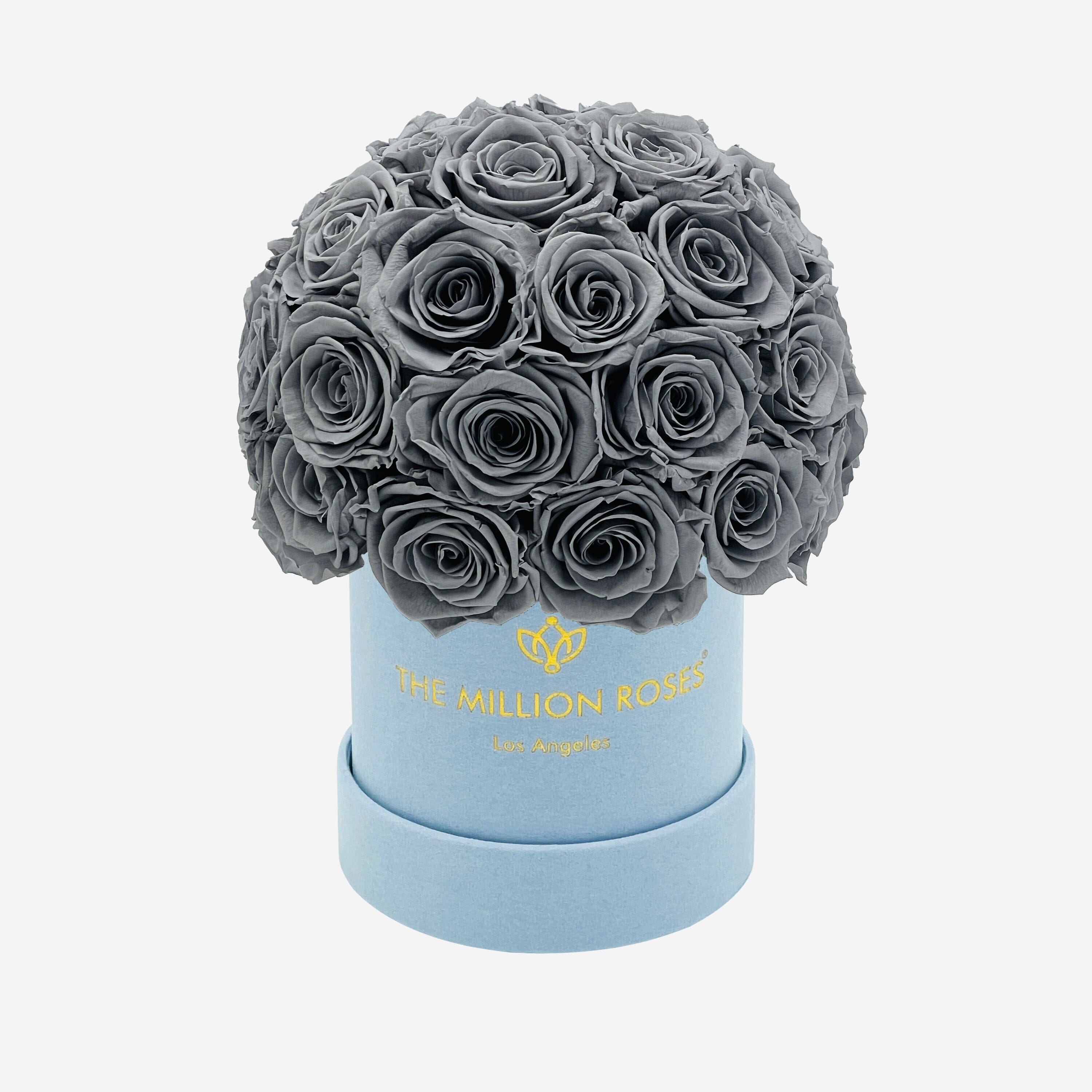 Basic Light Blue Suede Superdome Box | Pastel Grey Roses - The Million Roses