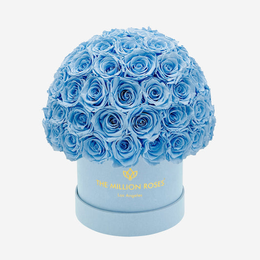 Classic Light Blue Suede Superdome Box | Light Blue Roses - The Million Roses