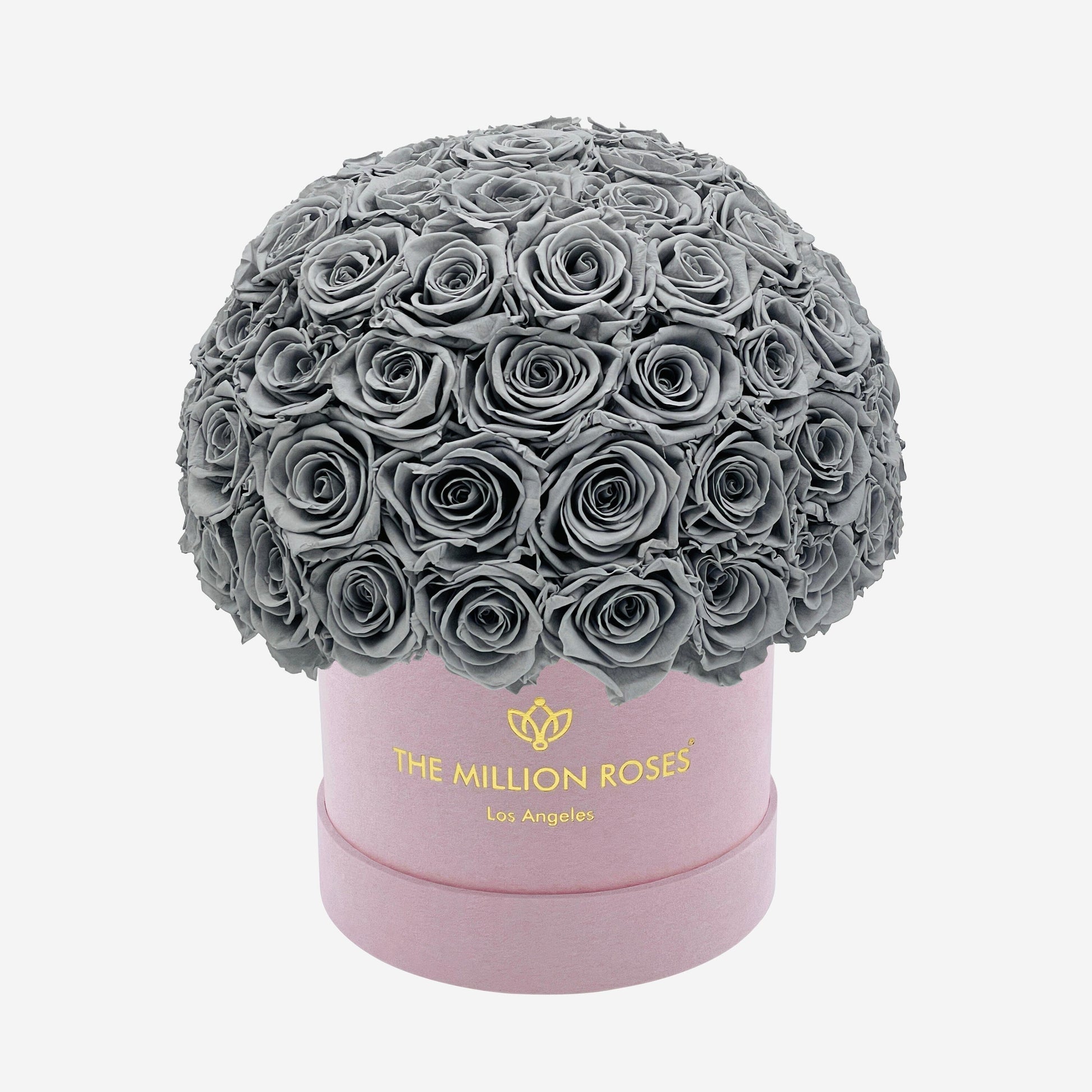 Classic Light Pink Suede Superdome Box | Pastel Grey Roses - The Million Roses