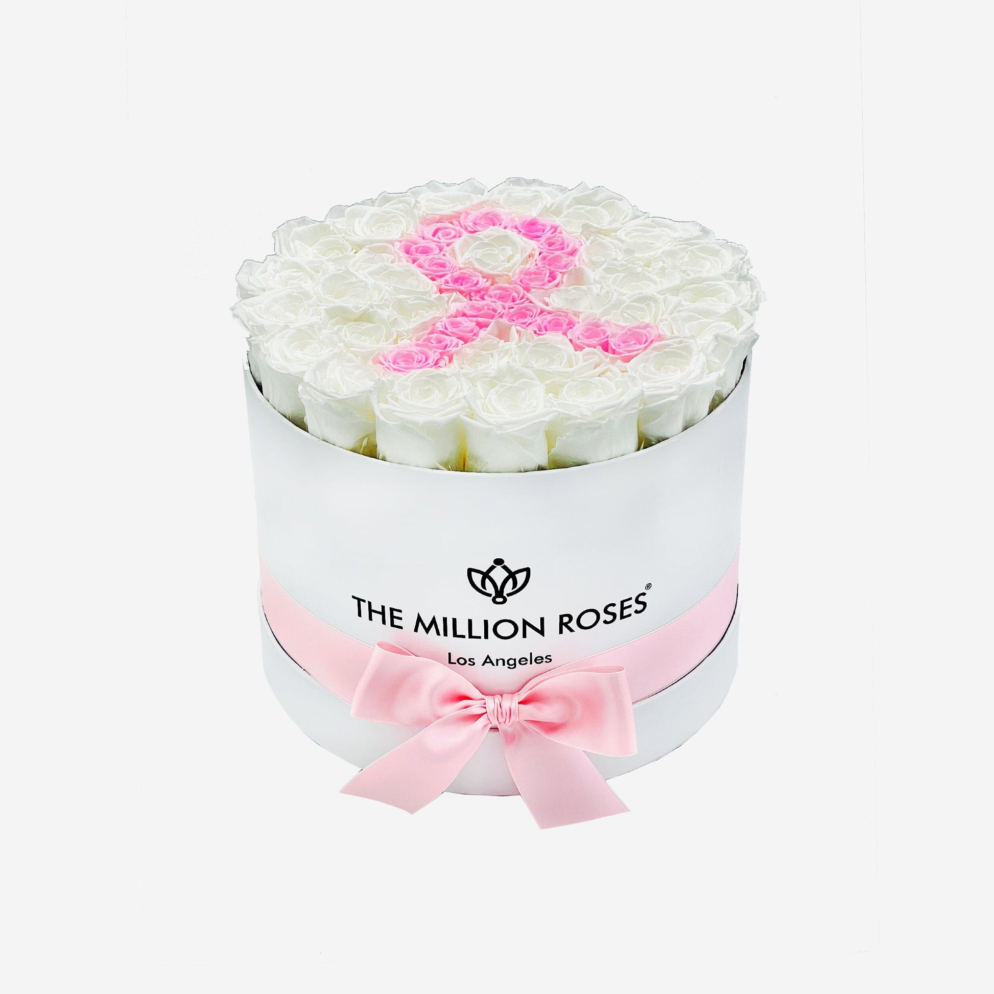 Supreme White Box | Pink Ribbon Edition | White & Baby Pink roses - The Million Roses