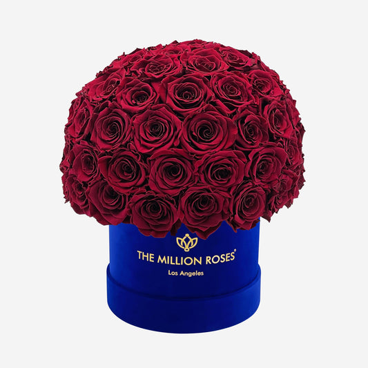 Classic Royal Blue Suede Superdome Box | Burgundy Roses - The Million Roses