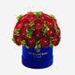 Classic Royal Blue Suede Box | Red Persian Buttercups & Green Hydrangeas - The Million Roses