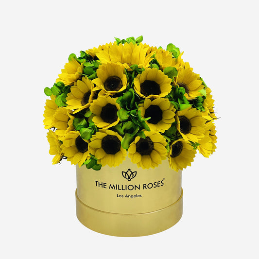 Classic Mirror Gold Box | Sunflowers & Green Hydrangeas - The Million Roses