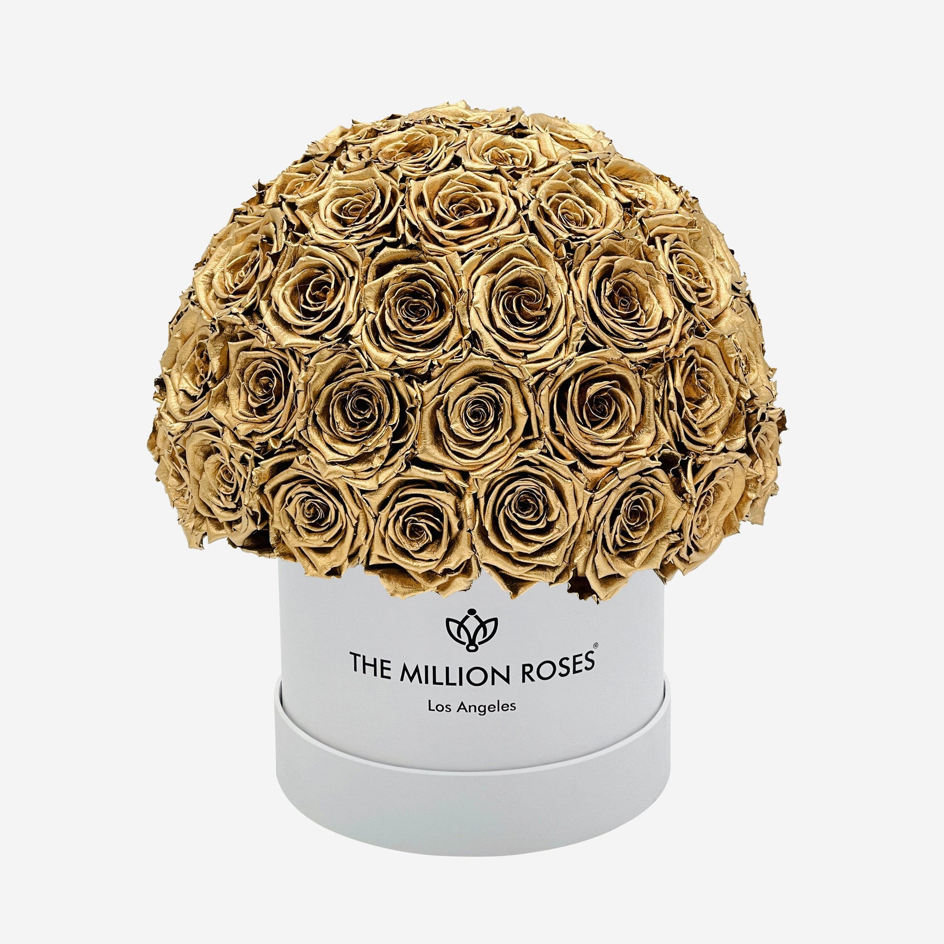 Classic White Superdome Box | Gold Roses - The Million Roses
